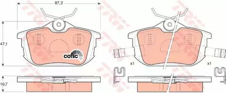 Комплект гальмівних колодок, дискове гальмо SMART FORFOUR, VOLVO V40, TRW (GDB1314)