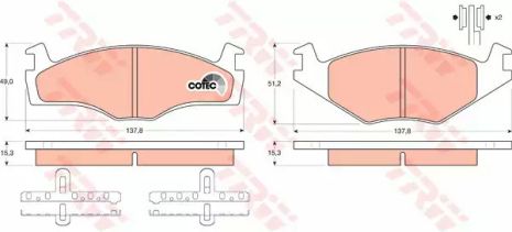 Комплект гальмівних колодок, дискове гальмо SEAT IBIZA, VW JETTA, TRW (GDB459)