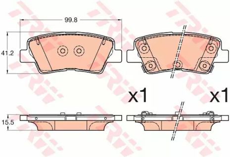 Комплект гальмівних колодок, дискове гальмо KIA SPORTAGE, HYUNDAI i20, TRW (GDB3594)