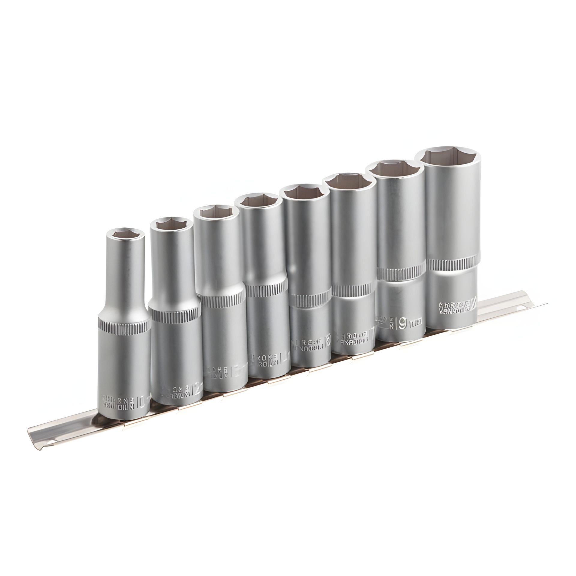 Набор удлиненных шестигранных головок на планке, 1/2", 8 ед. (10, 12, 13, 14, 15, 17, 19, 22 мм) INTERTOOL ET-6009 Набор удлиненных шестигранных головок на планке, 1/2", 8 ед. (10, 12, 13, 14, 15, 17, 19, 22 мм) INTERTOOL ET-6009