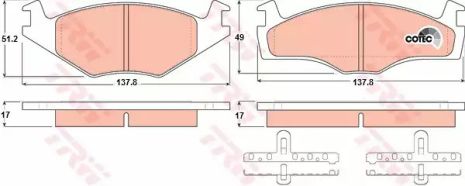 Комплект тормозных колодок, дисковый тормоз VW POLO, SEAT CORDOBA, TRW (GDB1219)