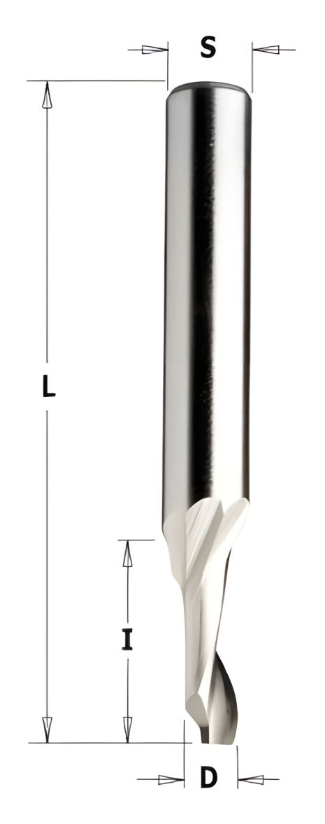 Спіральна фреза з алюмінію D-8мм з хвостовиком d-8мм Pobedit P-Al-0825-08 - обробка алюмінію