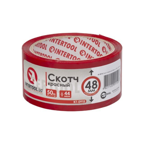 Скотч червоний, 50 м × 48 мм, 44 мкм INTERTOOL KT-0915
