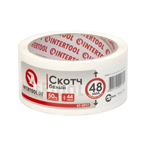 Белый скотч, 50 м × 48 мм, 44 мкм, INTERTOOL KT-0917