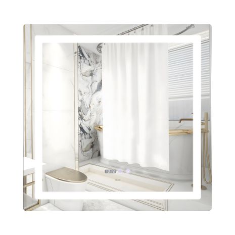 Зеркало в ванную с подсветкой, антизапотеванием и часами Qtap Mideya 80х80 см (QT2078NCF8080W) Зеркало в ванную с подсветкой, антизапотеванием и часами Qtap Mideya 80х80 см (QT2078NCF8080W)