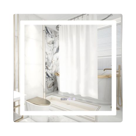 Дзеркало для ванни з підсвіткою, антизапотіванням, годинником Qtap Mideya 80х80 см (QT2078NCF8080W)