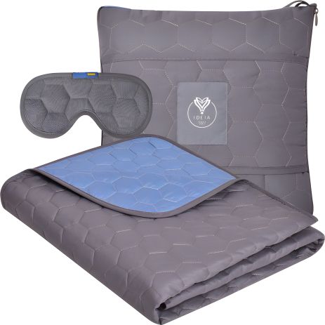 Дорожная подушка-плед IDEIA 35x35 см/120x180 см из микрофибры графит/джинс с маской для сна (8-35600*001) эксклюзив набор