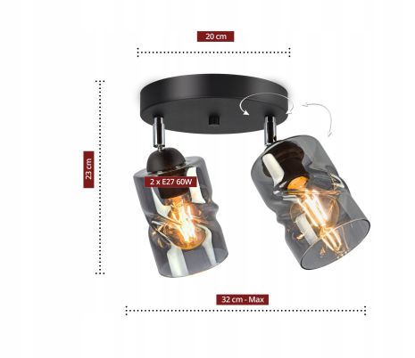 Люстра декоративна Sirius S4944-2 BK+SM з поворотнім механізмом Люстра декоративна Sirius S4944-2 BK+SM з поворотнім механізмом
