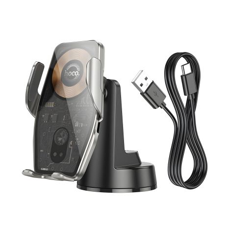Автотримач Hoco HW27 магнітний з бездротовою зарядкою 15W black metal gray Автотримач Hoco HW27 магнітний з бездротовою зарядкою 15W black metal gray