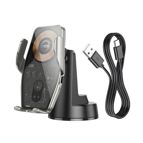 Автотримач Hoco HW27 магнітний з бездротовою зарядкою 15W black metal gray - Тримач з зарядкою