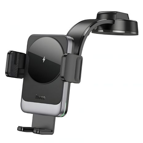Автодержатель Hoco HW14 с 15W беспроводной зарядкой черный металлический серый