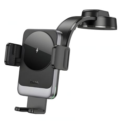 Автодержатель Hoco HW14 с 15W беспроводной зарядкой черный металлический серый