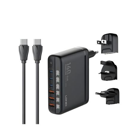 140W сетевое зарядное устройство LDNIO A6140C с LED дисплеем GAN черное 140W сетевое зарядное устройство LDNIO A6140C с LED дисплеем GAN черное