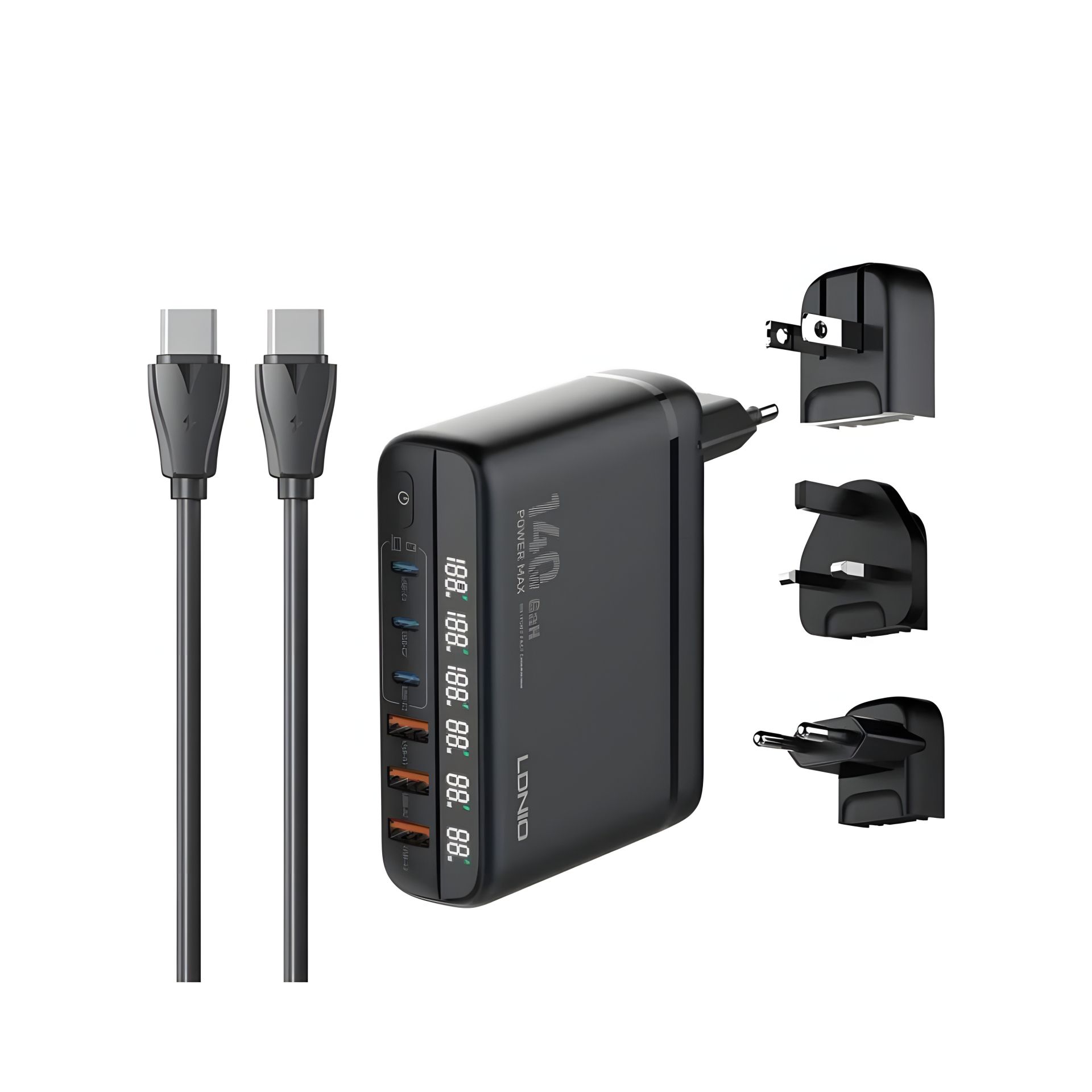 140W сетевое зарядное устройство LDNIO A6140C с LED дисплеем GAN черное 140W сетевое зарядное устройство LDNIO A6140C с LED дисплеем GAN черное