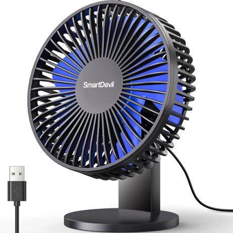 Вентилятор портативний настільний SmartDevil F9 | 4 Speeds Portable Desktop Table Fan, Type-C, Black-Blue