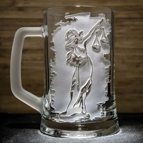 Подарунковий пивний келих з гравіюванням для юриста Феміда правосуддя