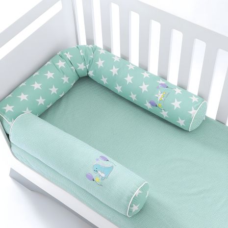 Детские защитные бортики-валики 2 шт. PAPAELLA 60х15 см и 120х15 см, хлопок, ментол (звезда/горошек) (8-34533*003)