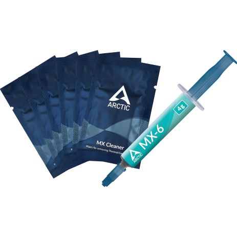 Термопаста ARCTIC MX-6, з 6шт. MX Cleaner, 45000 Poise, 2,6 г/см³, -50 ~ 150°C, 1.8 x 10¹² Омсм, 7,5 кВ/мм, 4г Термопаста ARCTIC MX-6, з 6шт. MX Cleaner, 45000 Poise, 2,6 г/см³, -50 ~ 150°C, 1.8 x 10¹² Омсм, 7,5 кВ/мм, 4г