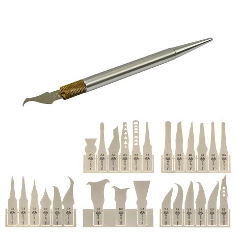 Набор для ремонта микросхем и печатных плат Aida W120+ (27 тонких металлических лопаток, ручка с цангой)