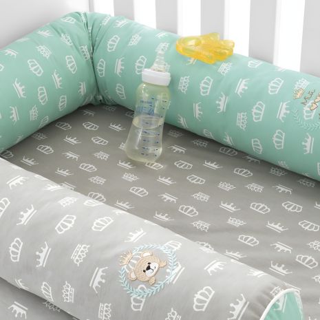 Защитные бортики в детскую кроватку, 2 шт, ТМ PAPAELLA 60х15 см, 120х15 см, хлопок, корона мята/беж (8-34533*004)