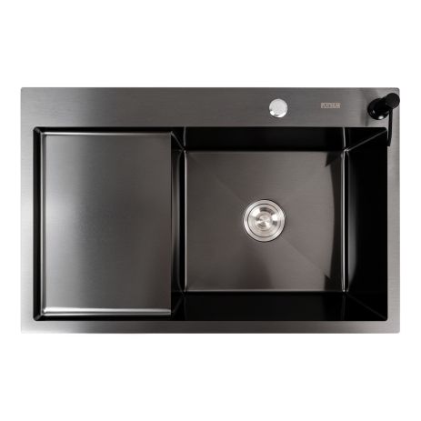 PVD Kitchen Black 78*50 R Platinum Handmade (круглий сифон 3,0/0,8)