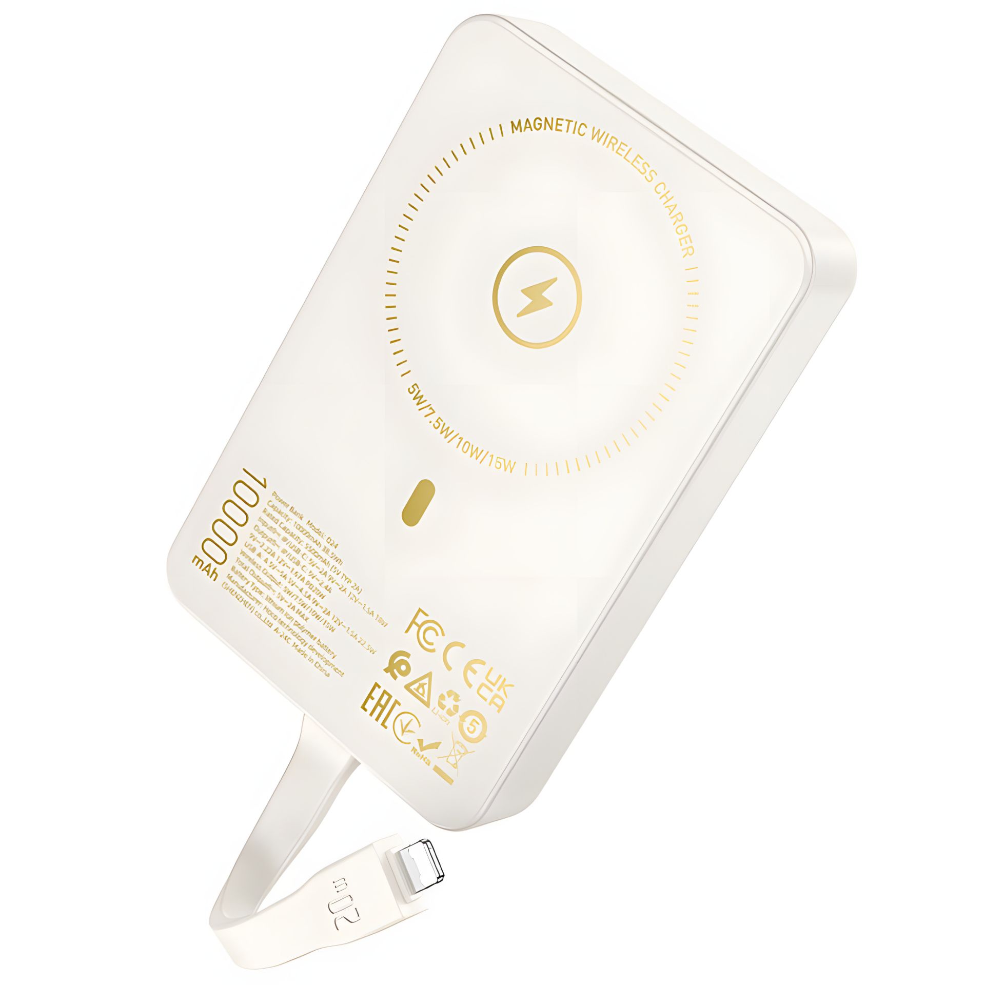 Power bank Hoco Q24 10000mAh 22.5W PD 20W магнітний з функцією бездротової зарядки milky white Power bank Hoco Q24 10000mAh 22.5W PD 20W магнітний з функцією бездротової зарядки milky white