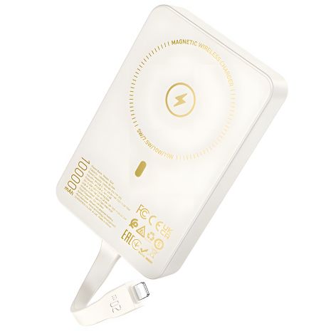 Power bank Hoco Q24 10000mAh 22.5W PD 20W магнітний з функцією бездротової зарядки milky white Power bank Hoco Q24 10000mAh 22.5W PD 20W магнітний з функцією бездротової зарядки milky white