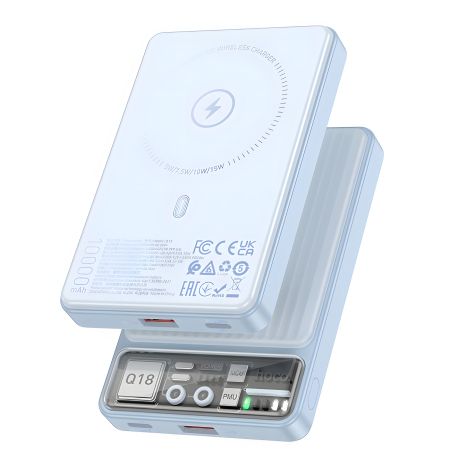 Повербанк Hoco Q18 10000mAh PD 22.5W магнитный с функцией беспроводной зарядки синий Повербанк Hoco Q18 10000mAh PD 22.5W магнитный с функцией беспроводной зарядки синий