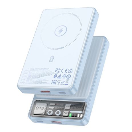 Повербанк Hoco Q18 10000mAh PD 22.5W магнитный с функцией беспроводной зарядки синий Повербанк Hoco Q18 10000mAh PD 22.5W магнитный с функцией беспроводной зарядки синий