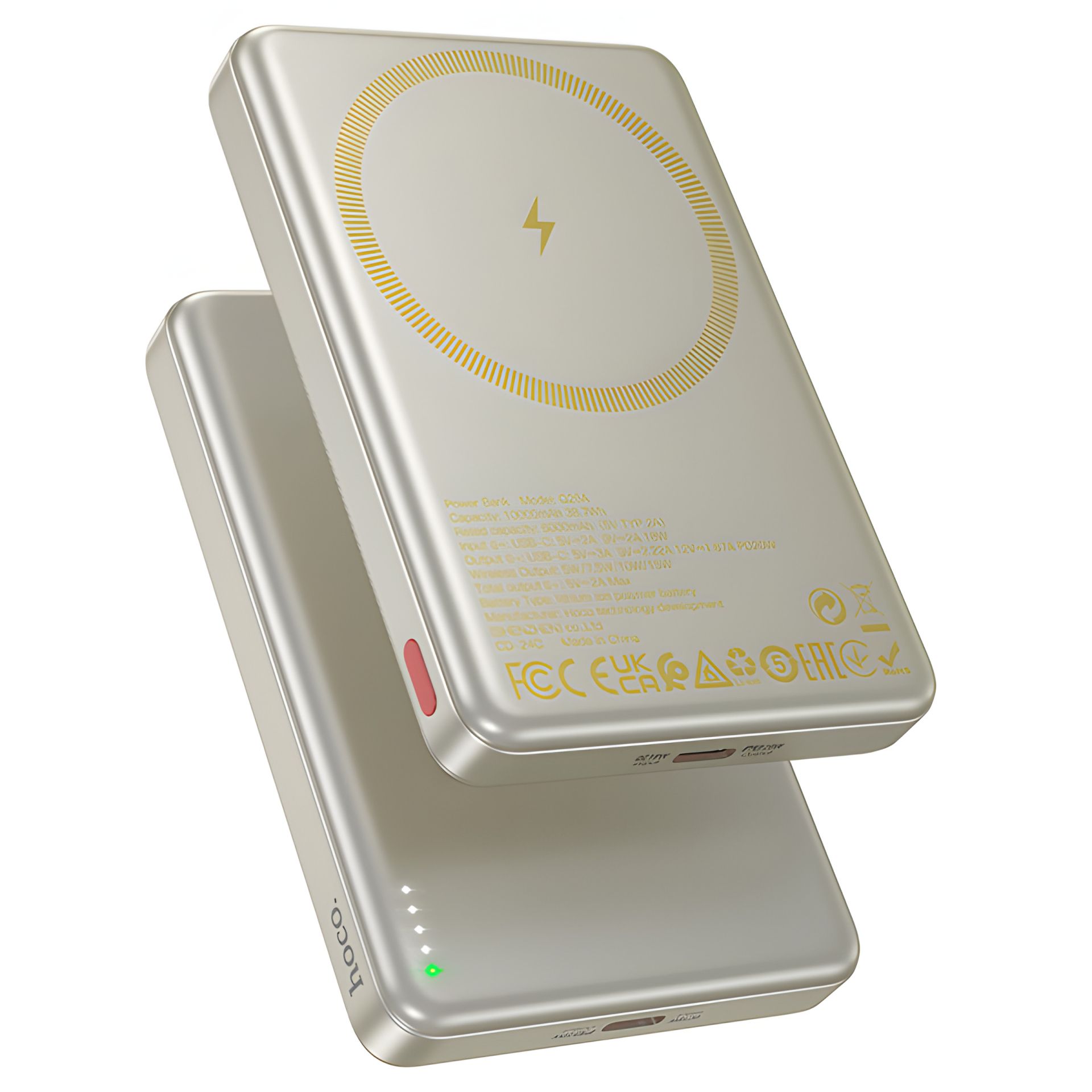Повербанк Hoco Q26A 10000mAh PD 20W магнитный с функцией беспроводной зарядки titanium gold Повербанк Hoco Q26A 10000mAh PD 20W магнитный с функцией беспроводной зарядки titanium gold