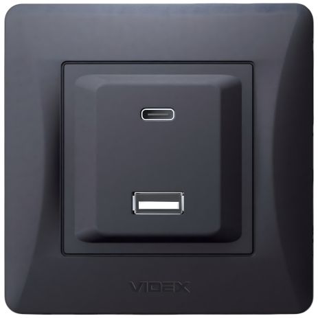 Швидка зарядка, розетка USB-A + USB-C VIDEX BINERA PD20W, 2 порти, чорна (VF-BNCHRUC20-BG) Швидка зарядка, розетка USB-A + USB-C VIDEX BINERA PD20W, 2 порти, чорна (VF-BNCHRUC20-BG)