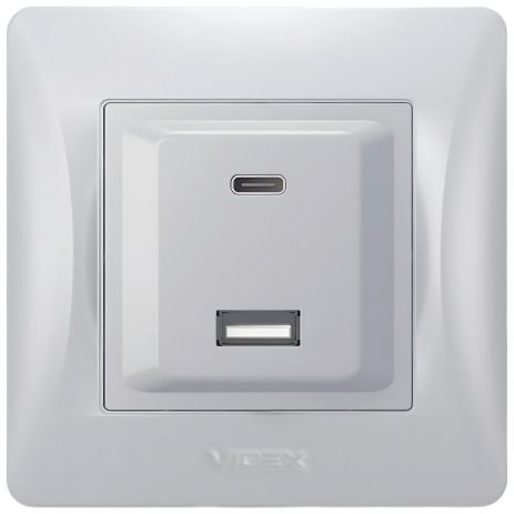 Быстрая зарядка VIDEX BINERA USB-A + USB-C PD20W, розетка, 2 порта, серебряный шелк (VF-BNCHRUC20-SS) Быстрая зарядка VIDEX BINERA USB-A + USB-C PD20W, розетка, 2 порта, серебряный шелк (VF-BNCHRUC20-SS)