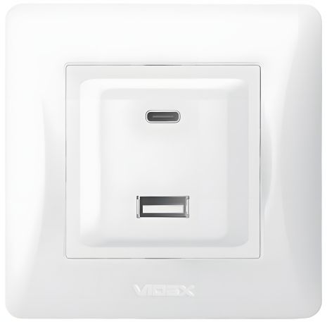 VIDEX Розетка BINERA USB-A + USB-C PD20W, зарядка швидка, 2 порти, біла (VF-BNCHRUC20-W)
