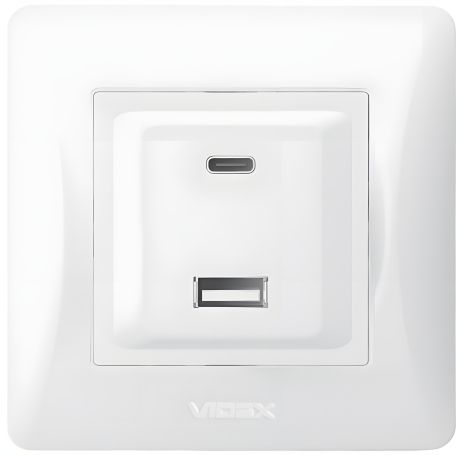 VIDEX Розетка BINERA USB-A + USB-C PD20W, зарядка швидка, 2 порти, біла (VF-BNCHRUC20-W)
