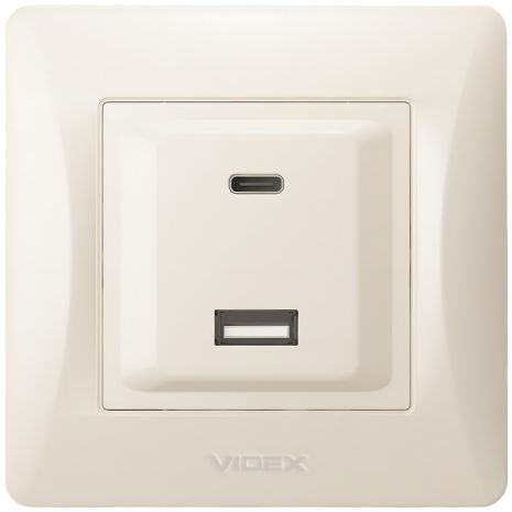 Розетка USB-A + USB-C VIDEX BINERA PD20W, швидка зарядка, 2 порти, кремова (VF-BNCHRUC20-CR) Розетка USB-A + USB-C VIDEX BINERA PD20W, швидка зарядка, 2 порти, кремова (VF-BNCHRUC20-CR)
