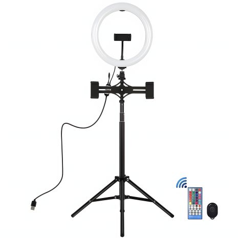 Кільцева USB RGBW LED лампа Puluz PKT3055B 10.2" + штатив 1.65 м