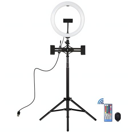 Кільцева USB RGBW LED лампа Puluz PKT3055B 10.2" + штатив 1.65 м