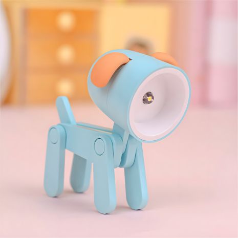 Міні-світильник "Собака" на батарейках портативний складний блакитний