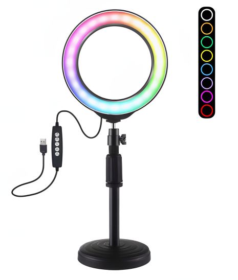 Кольцевая LED лампа USB RGBW Puluz PKT3047B 6.2" + настольное крепление