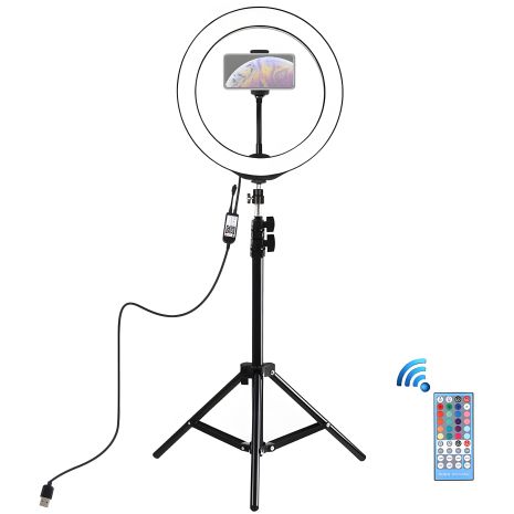 Кільцева USB RGBW LED лампа Puluz PKT3043 10" + штатив 1.1 м