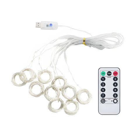 Світлодіодна гірлянда USB штора, мідна нитка, теплий білий, 3x2 м, 8 режимів, з пультом