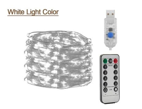 USB LED Гірлянда, Теплий Білий, Мідна Нитка, 10м, 100 Світлодіодів, 8 Режимів, З Пультом USB LED Гірлянда, Теплий Білий, Мідна Нитка, 10м, 100 Світлодіодів, 8 Режимів, З Пультом
