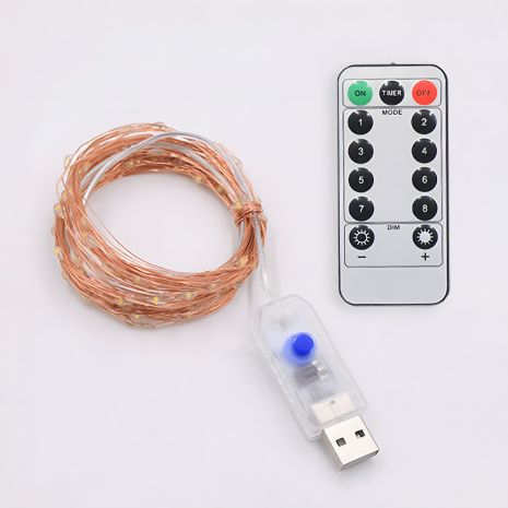 Светодиодная гирлянда USB, медная нить, теплый белый, 20 м, 200 светодиодов, 8 режимов, с пультом Светодиодная гирлянда USB, медная нить, теплый белый, 20 м, 200 светодиодов, 8 режимов, с пультом
