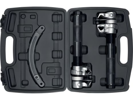 Съемники пружин с диапазоном 30-280 мм, 2 шт и двуплечий рычаг-держатель [4] Yato YT-25450