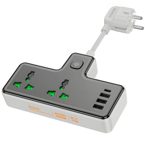 HOCO Voyage подовжувач AC11A, 3USB/Type-C, 10A, чорний