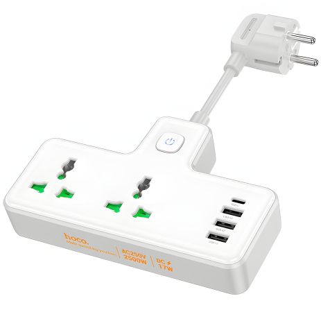 Удлинитель HOCO Voyage 2-position expansion socket AC11A |3USB/Type-C, 10A| white Удлинитель HOCO Voyage 2-position expansion socket AC11A |3USB/Type-C, 10A| white