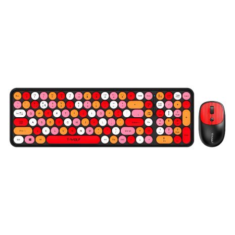 Бездротова Клавіатура та Миша TWolf TF350 Colorful, 2.4G, 800-1600DPI, Чорний/Червоний