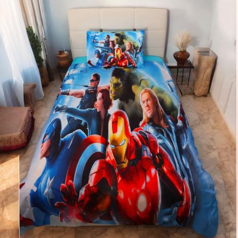 Bonavita дитяча постільна білизна набору поблизу Marvel півтора, атласні 100% бавовна, темно-синій (522-0003 D)