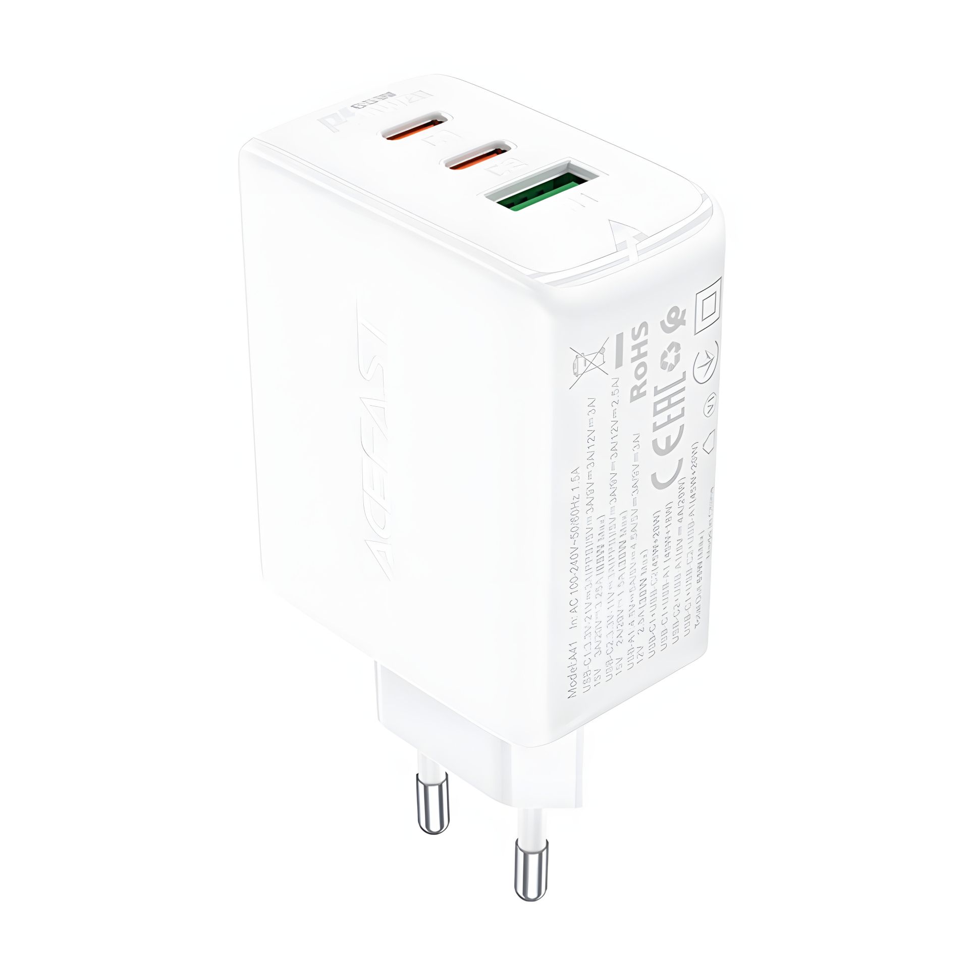Мережевий зарядний пристрій Acefast A41 USB/2 Type-C QC PD PD65W GaN білий Мережевий зарядний пристрій Acefast A41 USB/2 Type-C QC PD PD65W GaN білий