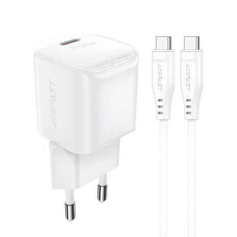 Зарядний пристрій Acefast A73 білий, mini Type-C PD20W GaN, кабель Type-C to Type-C Зарядний пристрій Acefast A73 білий, mini Type-C PD20W GaN, кабель Type-C to Type-C